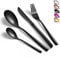 Vancasso Black Cutlery Set for 6 People, 24-Piece Tableware Set for Home, Restaurant, Party - Knife, Fork, Spoon Set - Square Edge, Mirror Polished