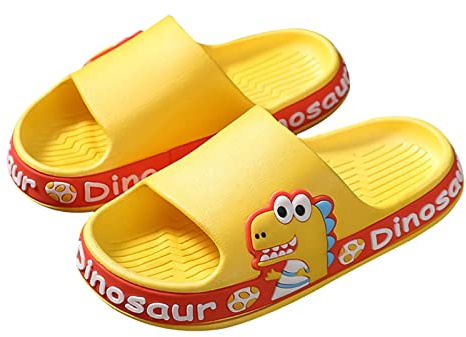SEAUR Kinder Badeschlappen Rutschfeste Badelatschen Offene Zehen Badeschuhe Sommer Hausschuhe für Badezimmer Pool Schlafzimmer Gelb 24-25