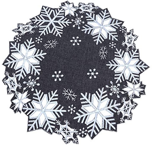 Simhomsen Set mit 4 bestickten Schneeflocken, rund, Deckchen, 38,1 cm, für Weihnachten, Urlaub und Winter, Esstisch-Tafelaufsätze (Grau)