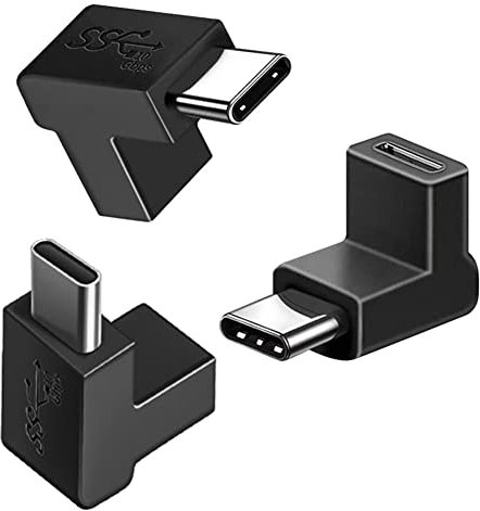 SELIACR Adaptador USB C 90 Grados (Pack de 3), USB C 3.2 Macho a Hembra 10Gbps 5A/30V OTG Adaptadores USB de dirección Vertical 90 Grados Compatible con USB-C Tablet Phones