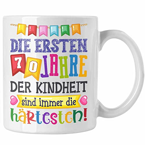 Trendation - 70. Geburtstag Tasse Geschenk Lustig Spruch Oma Opa Geschenkidee 70er (Weiß)