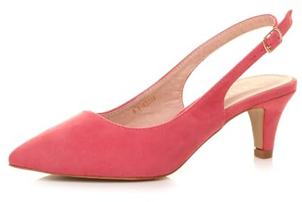 AJVANI Womens Ladies Low mid Heel 50s Slingback Buckle Pointed Court Shoes Size