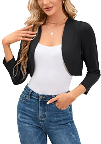 KOJOOIN Damen Bolero Festlich Pailletten Bolero Glitzer Strickjacke Elegant Kurz Cardigan Bolerojacke Langarm Open Front Shrug Cardigan Casual Top(Verpackung MEHRWEG) Schwarz,XL