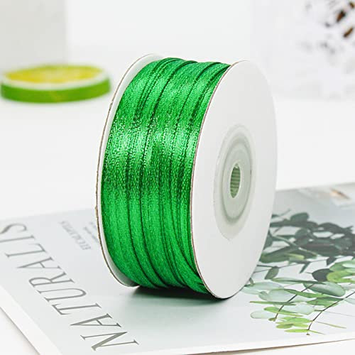 Ainmto Satinband Grün 3mm X 91m(100Yards),Geschenkband Grün Schmal,Doppelseitige Schleifenband zum Basteln Geschenke Verpackung,Dekoration Bänder für Geburtstag Hochzeit(1 Rollen)