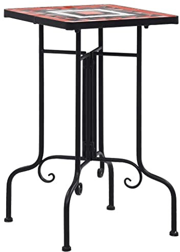 homiuse Mosaik-Beistelltisch Blumenhocker Pflanzenhocker Balkontisch Bistrotisch Beistelltisch Metall Kleiner Beistelltisch Tisch Rund Blumenbank Gartenregal Terrakotta und Weiß Keramik 35x35x56 cm