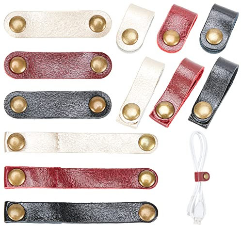 CRASPIRE 48PCS Leather Cable Straps Cable Earphone Cord Management Ties 2 Sizes Reusable Cable Tidy Wrap Fastening Wire Wrap Ties for USB Cable Headphone Wires, Short Straps