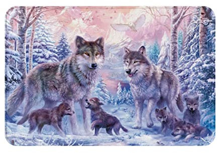 Wölfe Familie Flanell-Fußmatte, 40,6 x 61 cm, rutschfest, dick, strapazierfähig, für den Außen- und Innenbereich, Heimdekoration