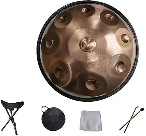Golden Handpan Drum Percussion, Hand Pan Steel Drum 17 Noten 22 Zoll 440 Hz in d-Moll mit weicher Handpan-Hülle, langlebiger Handpan-Ständer