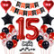 15 Geburtstag Deko Schwarzes Rot, Tortendeko 15. Geburtstag Dekoration Mädchen, Luftballon 15 Rot Schwarz Junge, Geburtstagsdeko 15 Jahr Mädchen, Tortendeko 15 Jahre