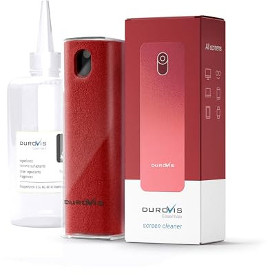 Display Reiniger Durovis Essentials, Screen Cleaner, Bildschirmreiniger mit Mikrofasertuch inklusive 50ml Glasreiniger ohne Alkohol für Auto/Smartphone/Laptop/Tablet (rot)