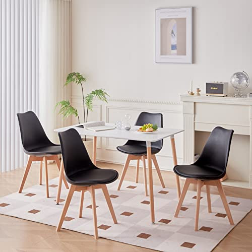 GrandCA HOME Mesa de Comedor y 4 sillas de Comedor Juego de Comedor Moderno, Mesa de Cocina Rectangular Estructura de Empalme Escritorio y sillas de Cocina Negro