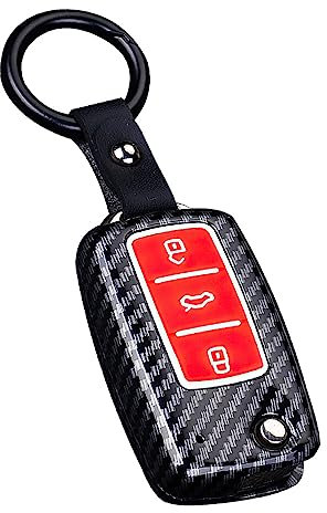 ontto Autoschlüssel Hülle Passt für VW Bora Polo Tiguan Jetta Passat B5 B6 B7 Golf Beetle für Skoda Octavia ABS Schutzhülle Schlüsselhülle Schlüsselanhänger Schlüsseletui Schlüsselcover-A Rot
