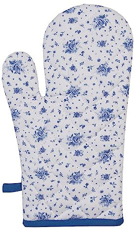 Clayre & Eef Ofenhandschuh 18x30 cm Weiß Blau Baumwolle Rosen
