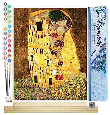 Figured'Art Peinture par Numéro Adulte Le Baiser Klimt - Activité Manuelle Kit de Loisir Créatif DIY Numéro d'Art Complet - 40x50cm avec châssis en bois à monter