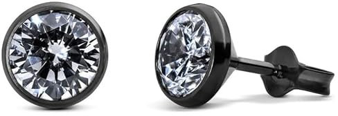 TIABELLE – Ohrstecker TRUMPET aus Titan mit funkelnden Swarovski® Zirconias – Schwarzfarbene Ohrringe für Damen – allergenfrei & hautverträglich – Handmade in Germany (MAXI | 7,5mm ø | Black White)
