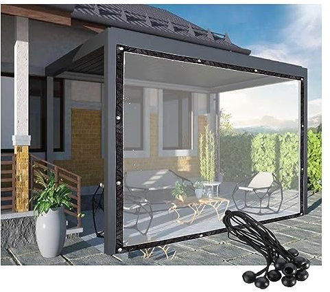 MYJIO Planenvorhänge für den Außenbereich Transparente Pergola-Seitenwände Wasserdicht, Terrassenüberdachung Seitenwand mit Ösen Reißfest, Anpassbar (Color : Clear, Size : 2x5m/6.56x16.4ft)