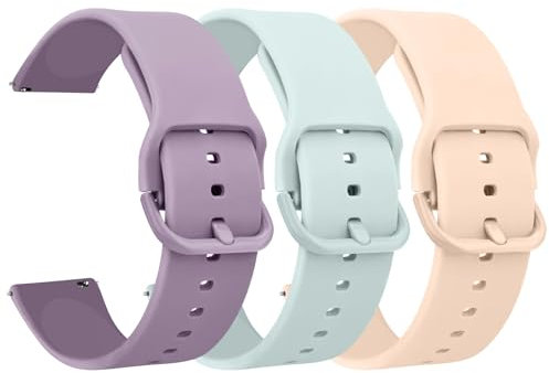 AK Pack 3 Smart Watch Bands 20mm for Women Men, Replacement Straps Band for Smart Watch, soft skin-friendly silicone quick release, smart watch wristband (20mm, Pink Sand/Turquoise/Violet)