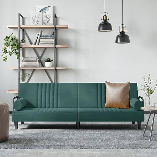 KOIECETA Schlafsofa mit Armlehnen Sofa Couch mit Schlaffunktion Sofabett Gästebett mit Holzrahmen Schlafcouch Bettsofa Wohnzimmer Modern Samt (Dunkelgrün)