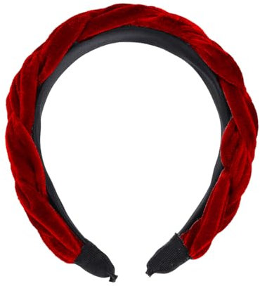 Serre-tête large en velours - Vintage rembourré - Tressé - Pour femme - Mode rockabilly - Bijou pour cheveux Dirndl - Accessoire pour fille - Fête de la bière - Rouge