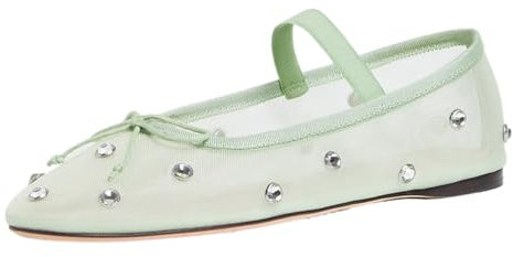 JORISTIMO Crystal Mesh Ballet Flats Stretch Band Snip Toe Ballerinas Flats Mary Jane, Green, 6 UK