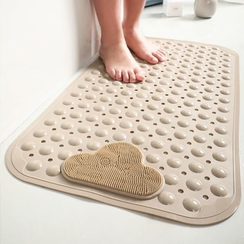 Moulaelos Duschmatte rutschfest, 80 x 50 cm rutschfeste Badematte mit Saugnäpfen, Duscheinlage Komfort Massage, Antirutschmatte Dusche Maschinenwaschbar, Khaki