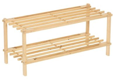Relax World Panca Scarpiera Slim Scaffale Multiuso 2 Ripiani Porta Scarpe Oggetti Scaffalatura in Legno Naturale Salvaspazio Design Moderno Arredamento Ingresso Casa Dimensione P26xL64xH30