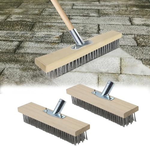 Escoba De Jardín con Cepillo para Malas Hierbas, 30cm 2 Unidades Escoba De Alambre De Acero con Soporte De Metal Resistente, Escoba para Jardín, Musgo, Malas Hierbas Y Manchas Difíciles