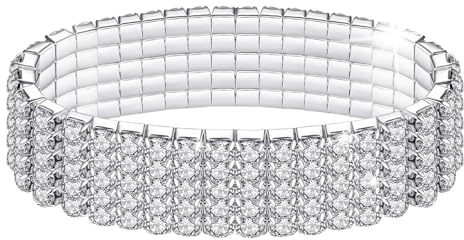 Kucheed 2 Stück Stretch Armbänder mit Strasssteinen, Twinkle Diamant Tennis Armreif, Bling Stapelbares Brautarmband aus Kristall, Glänzendes Hochzeits Party Armband für Frauen (Gold)