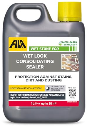 FILA Surface Care Solutions, WET STONE ECO, Waterproofing Sealant for Natural Stone, Wet Look Tile Sealant, Stainproof Patio Sealer Wet Look, Suitable as Indoor and Outdoor Sealant, Dustproof, 1L