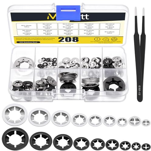 Mardatt 209 Stück Innenzahn-Sternsicherungsscheiben-Satz, Schnell-Sicherungsscheiben-Stoßmuttern, Aufsteck-Sicherungsscheiben Speed Clips- M2/ M2.5/ M3/ M4/ M5/ M6/ M8/ M10/ M12