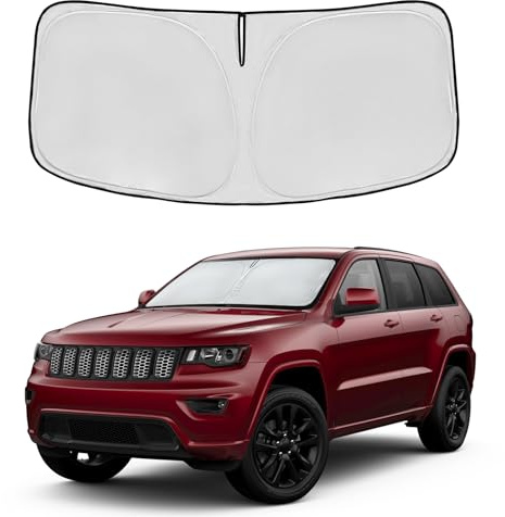 Windschutzscheiben-Sonnenschutz für Jeep Grand Cherokee 2014–2024, Zubehör, 4-lagig, 240T, Frontscheibenschutz, passgenau, Grand Cherokee, Sonnenblende, faltbar, blockiert UV-Strahlen