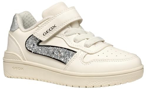 Geox J WASHIBA Girl A Basket, Lt Ivory/Silver, 24 EU