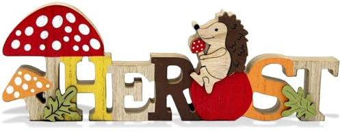 Holz Schriftzug Herbstdeko, Igel Niedlich Tisch Deko Desktop, Hängend Pilze Igel Hängend Deko, für Herbstgeschenke und Kreative Wohnkultur