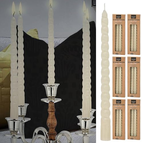 Stabkerze 'Twisted' 24er Set | H20cm creme Paraffin | Kerze gedreht | Wachskerze Spiralkerze für Kerzenständer (1 x 24er Set Stabkerzen creme)