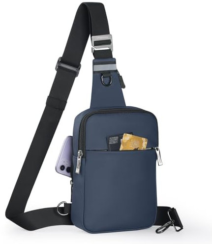 BROADREAM Sling Chest Crossbody Bag, Waterproof Shoulder Bag, Chest Bag, Shoulder Bag, Men and Women, Mobile Phone Case with RFID Blocking Zip Pocket, Suitable for Outdoor Sports and Hiking, B-Blue,