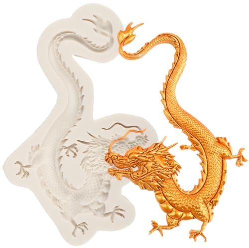 MINFEIDMS Moule à fondant dragon signe du zodiaque chinois Dragons Silicone Moules pour décoration de gâteau Cupcake Topper Chocolat Bonbons Polymère Pâte à gomme
