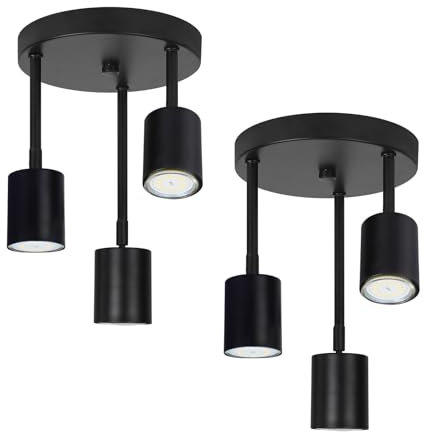 CBJKTX 2ER Deckenstrahler Schwarz Deckenlampe 3 Flammig - Schwenkbar Deckenleuchte LED GU10 Küchenlampe 350° Deckenspots Flurlampe mit Spots Strahler für Küche Flur Wohnzimmer (ohne Leuchtmittel)