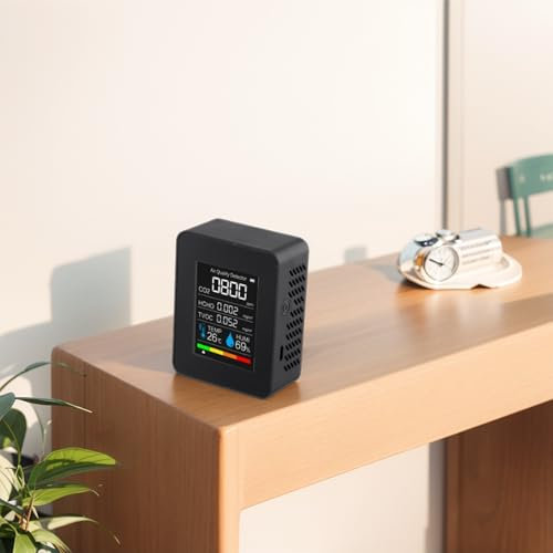 Lecreatekit Air Quality Monitor, 5 In1 Indoor Air Quality Monitor With 4 Color LED Indicator Rechargeable Battery, For Meter Detector Tester For Home