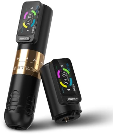 Ambition Seher Rotary Tattoo Gun Wireless Tattoo Machine with 6 Strokes Length 2.2mm-4.2mm Coreless Motor with Dual 2400mAh Battery for Professional Artist