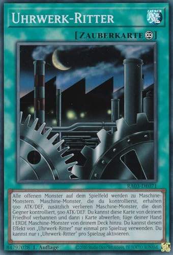 RA03-DE071 - Uhrwerk-Ritter - Super Rare - Deutsch - 1. Auflage - Quarter Century Bonanza - mit LMS Trading Fieldcenter-Karte Yugioh