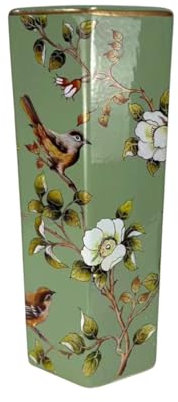 AcaciaHome Durable Ceramic Round Umbrella stand–Perfect Holder for Home, Office, & Entryway - Adds a Sophisticated Touch to Living Spaces for Canes, & Walking Sticks (Bird Floral Umbrella)