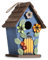 JAZUIHA Hängendes Dekoratives Vogelhaus, Blau mit Blumen- und Blattmotiven, Holz Nistkästen Vogelhäuschen für Garten Balkon Terrasse, 40mm Einflugloch, HBT 26 * 18 * 14cm