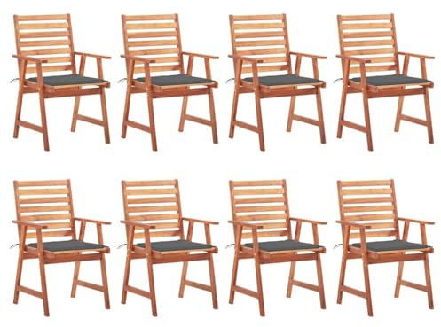 Brokky Garten-Essstühle 8 STK. mit Kissen Gartensessel Sitzgruppe Garten Balkonstuhl Gartensessel Outdoor Massivholz Akazie - 3078374