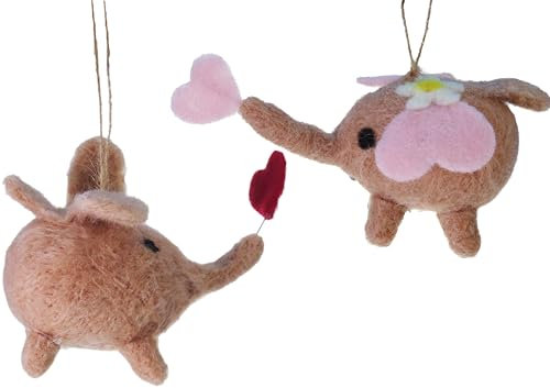POMMERNTRAUM ® | Weihnachtsdekoration Baumhänger Dekofiguren 2 verliebte Elefanten mit Herz Filztiere Filzfiguren Filzelefanten Elefantenpaar Dumbo + Dolly