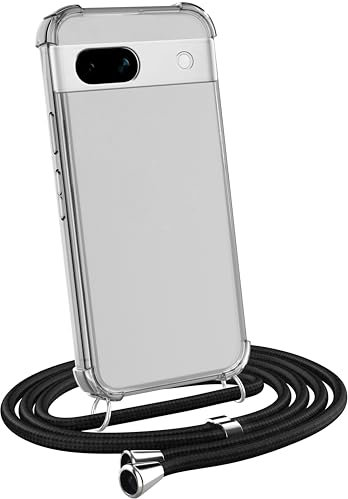 MyGadget Handykette für Google Pixel 7A - [ TPU Hülle mit verstellbarem Band ] - Handyhülle mit Handyband zum Umhängen Kordel Schnur Case Schutzhülle - Schwarz