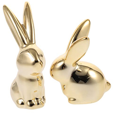 Garneck Keramik Osterhase Figur 2 Stück Gold - Elegante Deko Für Ihre Osterfeier - Ideal Als Osterdeko Im Wohnzimmer Schlafzimmer Oder Büro Goldene Hasen Skulptur Für Stilvolle Akzente