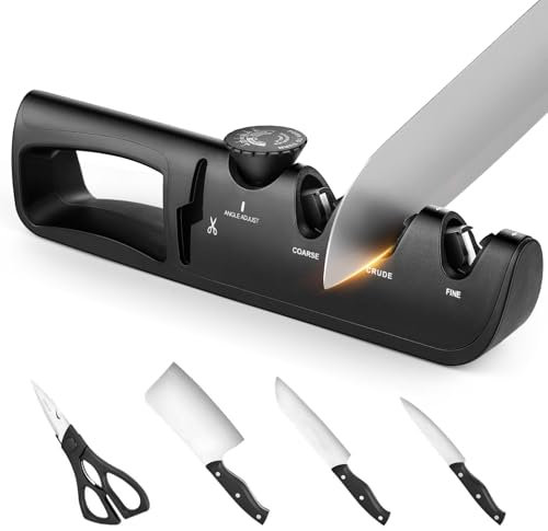 NEUTYPECHIC 4 in 1 Messerschärfer, Messerschleifer Sechs Einstellbare Winkel, Scherenschleifer Wolframstahl Keramik Schmirgel, Messer Schärfen für Hausmannskost, Profiköche, Metzger, Restaurants