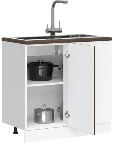 WIFESE Unterschrank mit Tür Küchenunterschrank Küchenzeile Sideboard Organizer Küchenmöbel Aufbewahrungsschrank Braun Eichen-Optik 86x46x81,5 cm Holzwerkstoff