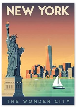 Vintage Reise New York City Landschaft Wand Kunst Leinwand Malerei Nordic Poster Und Drucke Wand Bilder Für Wohnzimmer Dekor 50X70Cm Kein Rahmen