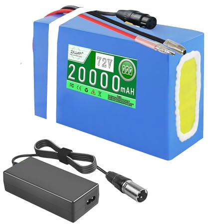 HTDRE Batterie Lithium ION 72 Volts Batterie Lithium 72 V 20 Ah Batterie Rechargeable 20 Ah Batterie Li ION 20 Ah avec Chargeur et Coque en PVC pour kit Moteur 250 W 1500 W, 72 V 20 Ah Bullet